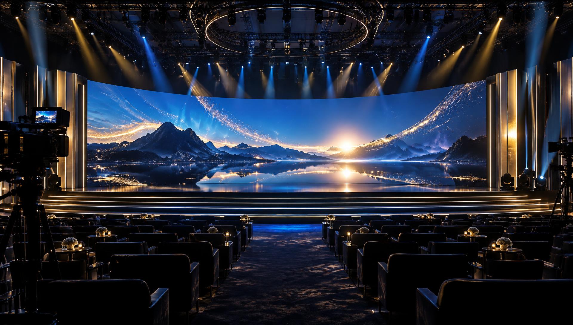 Massive curved LED video wall on a corporate event stage